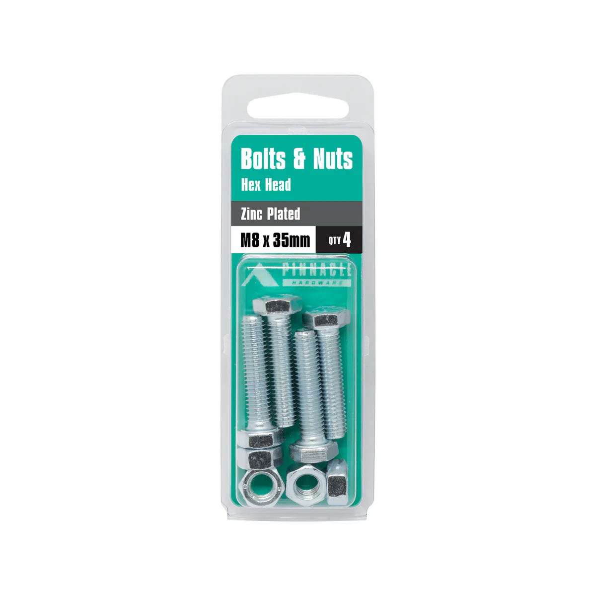Pinnacle M8 x 35mm Zinc Plated Hex Head Bolts and Nuts 4 Pack - Image 3