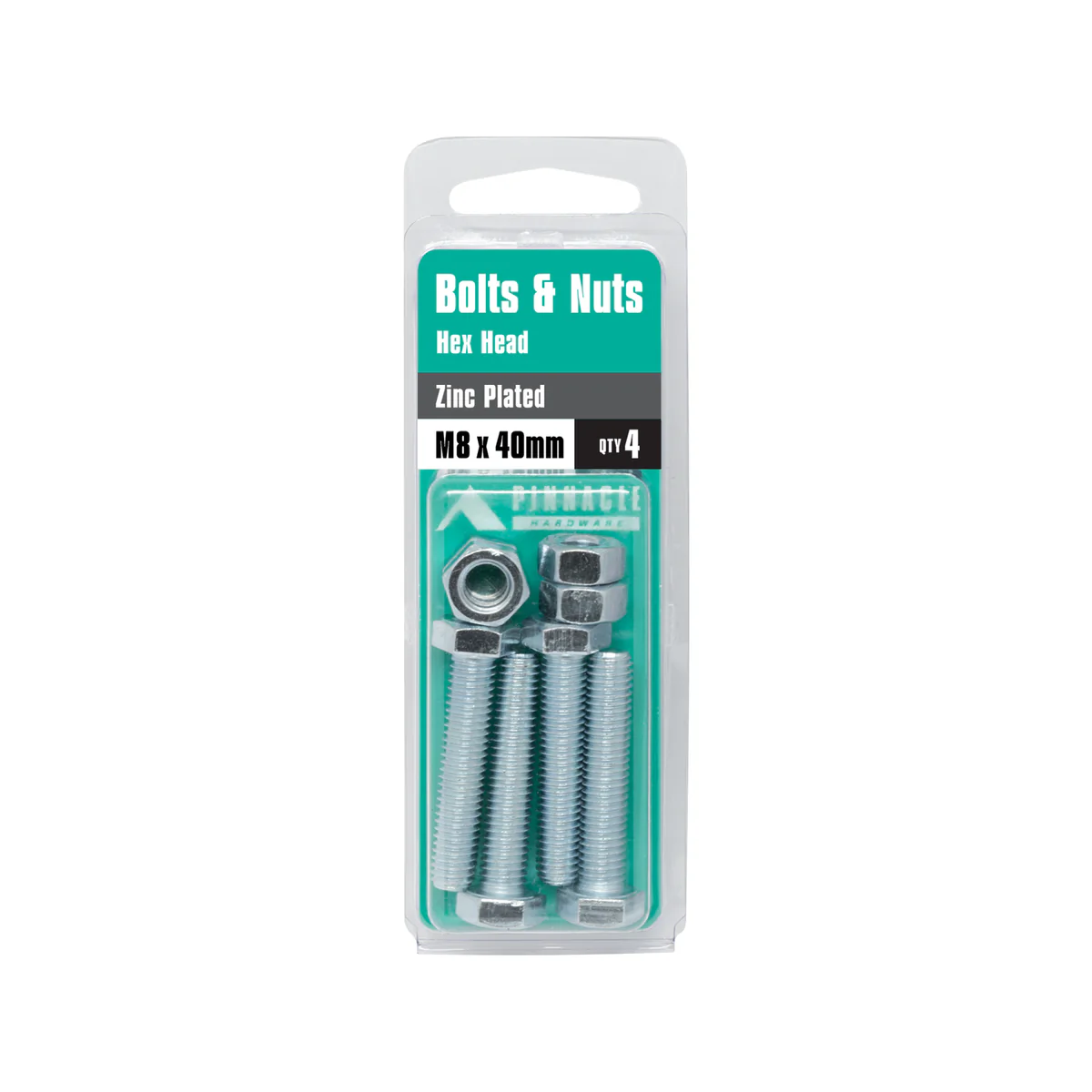 Pinnacle M8 x 40mm Zinc Plated Hex Head Bolts and Nuts 4 Pack - Image 3