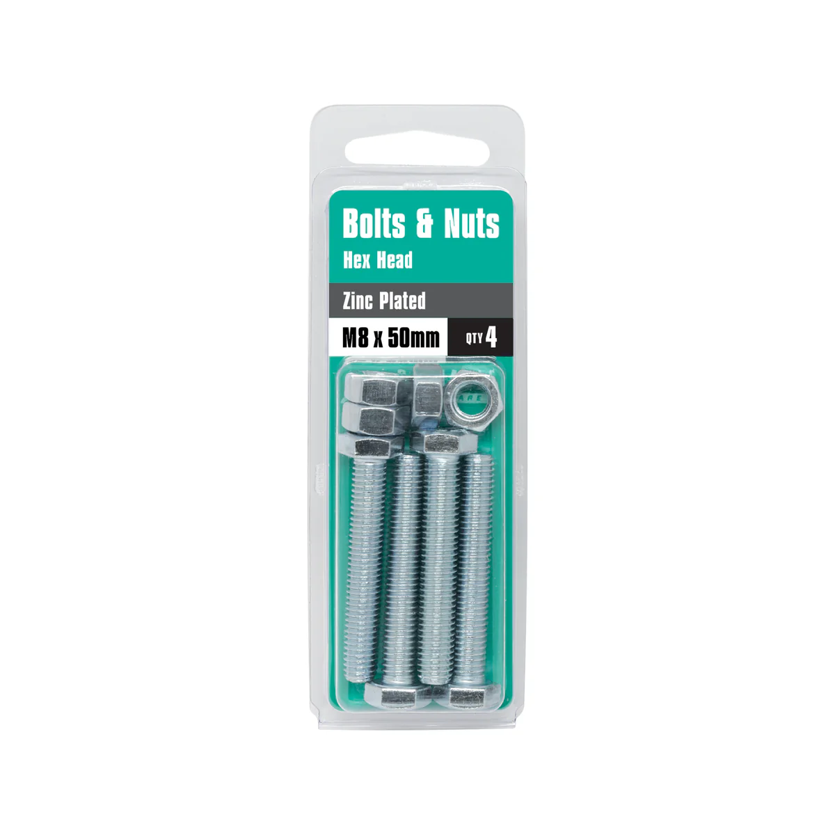 Pinnacle M8 Zinc Plated Hex Head Bolts and Nuts 4 Pack - 50mm Length - Image 3