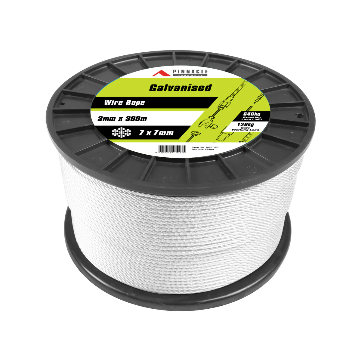Pinnacle Wire Rope - 3mm x 300m - Galvanised Steel - 120kg Load Limit