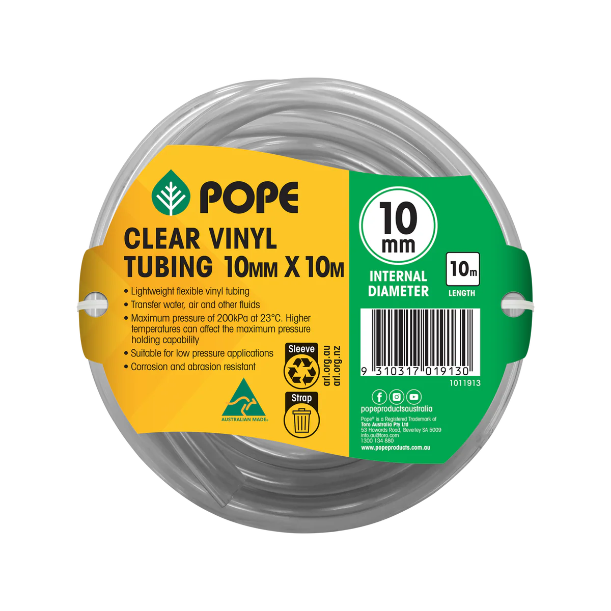 Pope Clear Vinyl Tubing - 10mm x 10m - Flexible Hose for Liquid Transfer