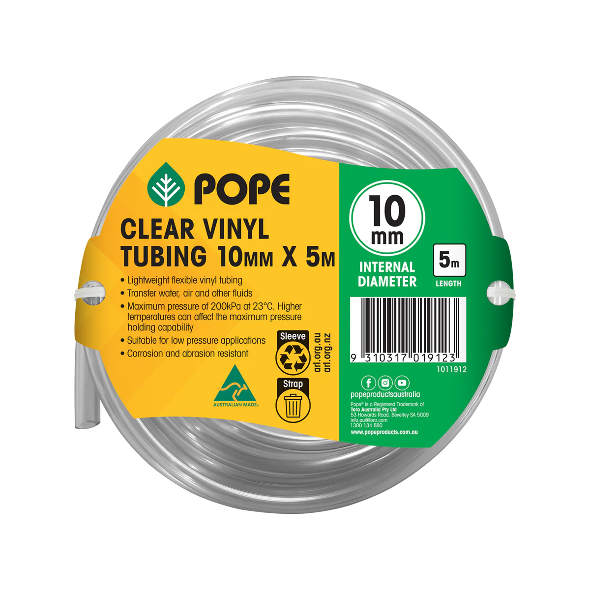 Pope Clear Vinyl Tubing - 10mm x 5m - Lightweight, Flexible, PVC