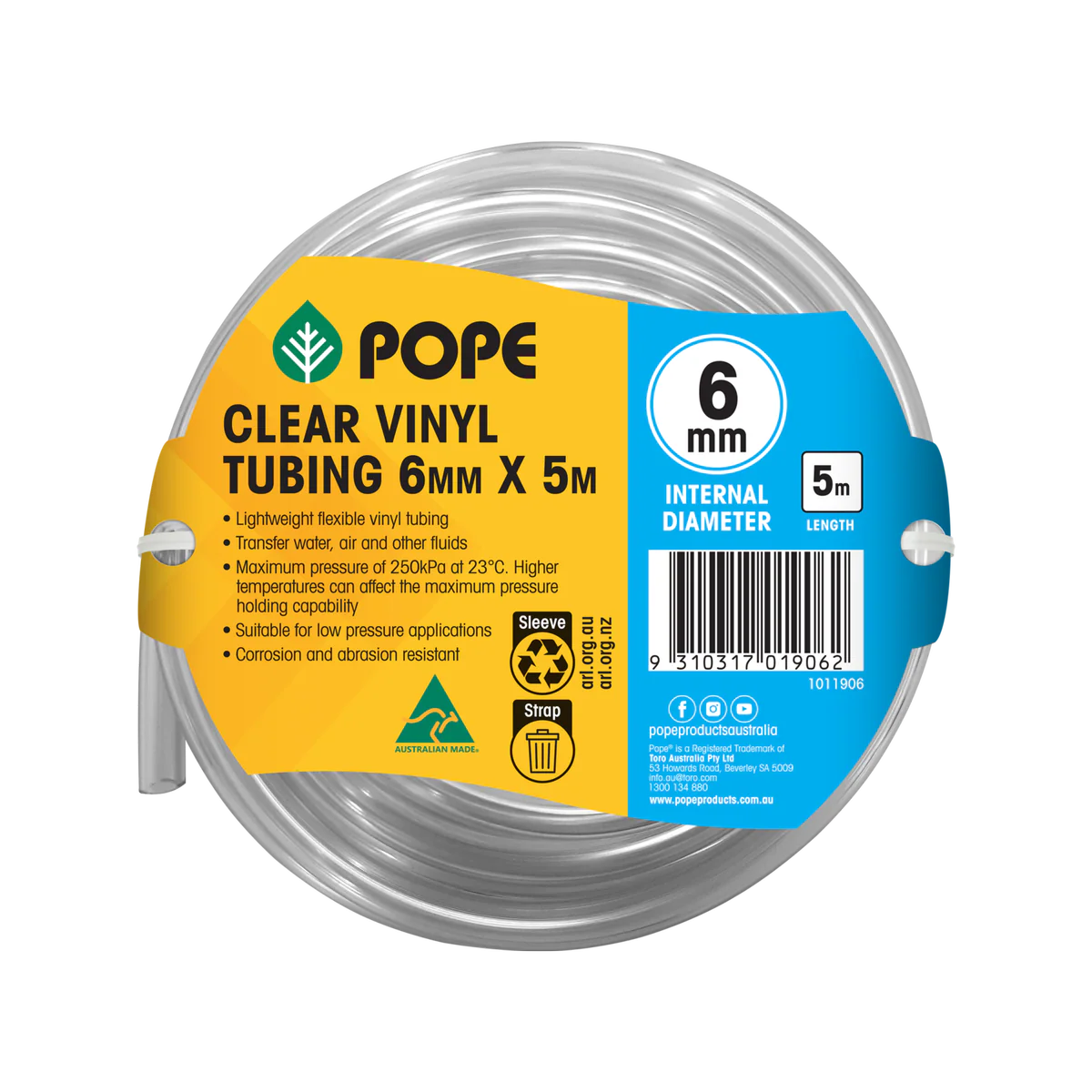 Pope Clear Vinyl Tubing 6mm x 5m - Lightweight Flexible - Durable PVC