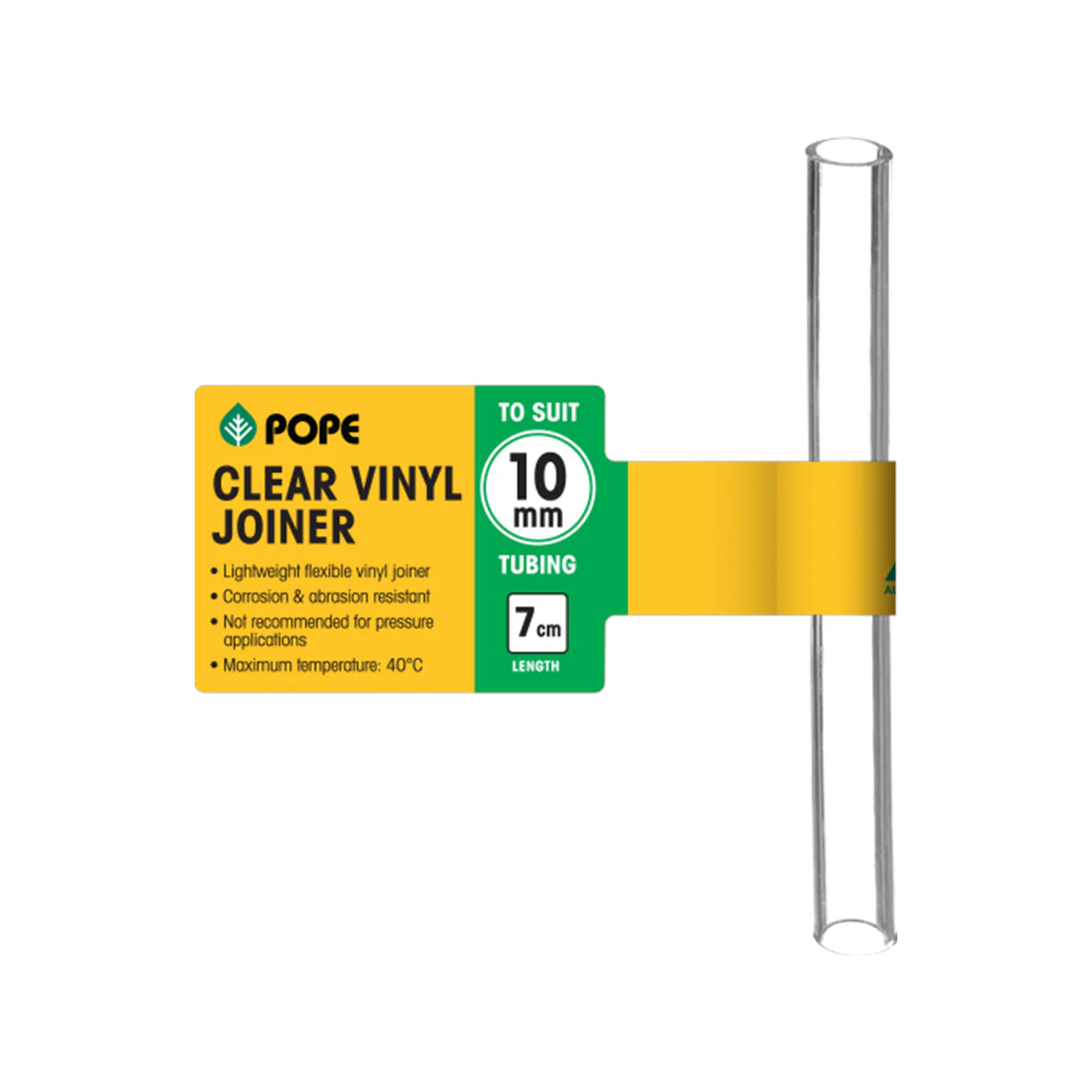 Pope Clear Vinyl Tubing Joiner - 10mm x 7cm - Lightweight - Flexible - Clear