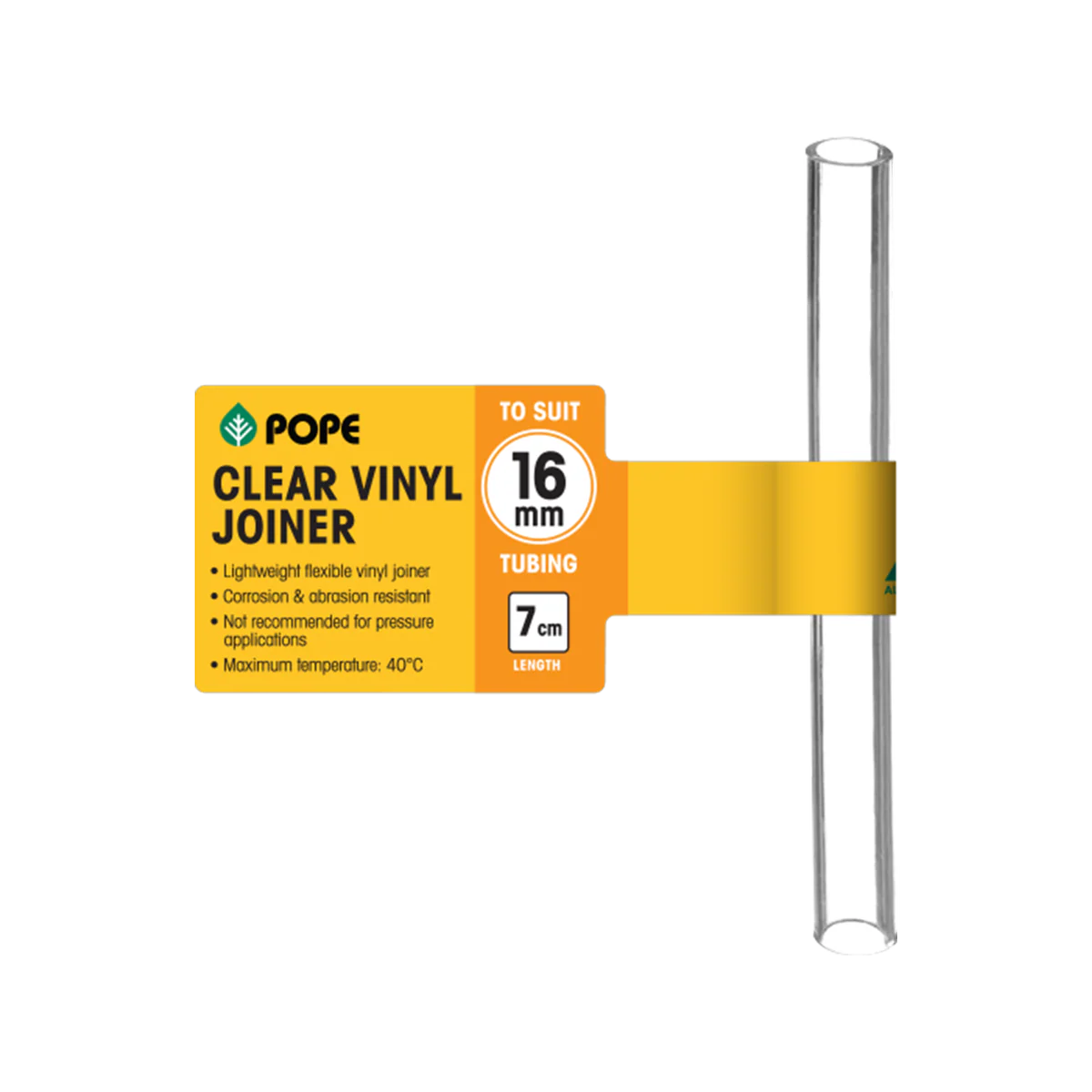 Pope Clear Vinyl Tubing Joiner - 16mm x 7cm - Lightweight - Flexible