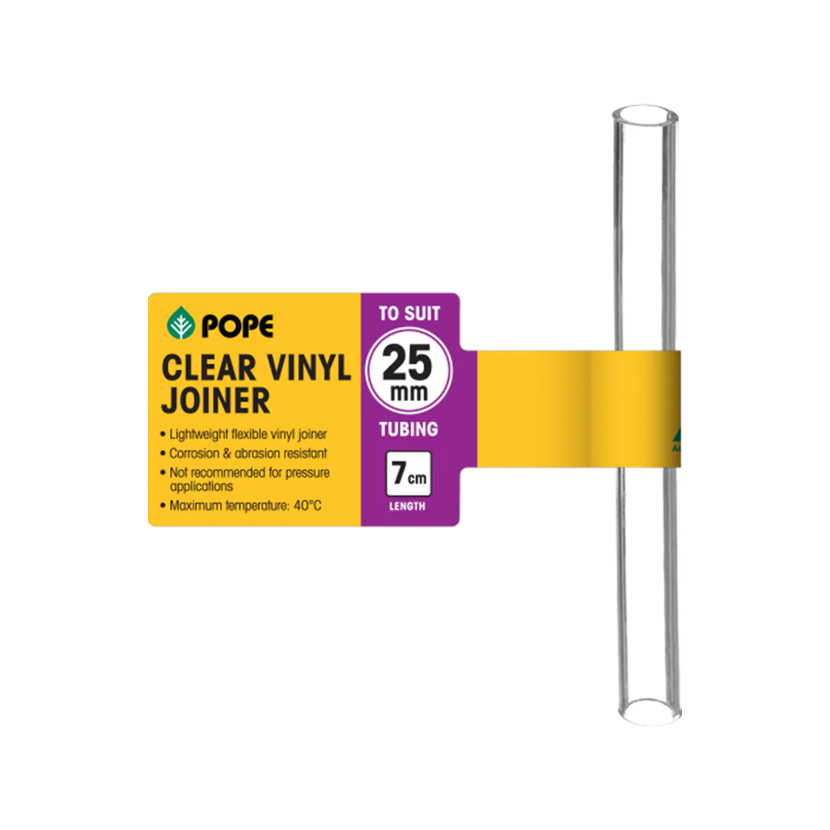Pope Clear Vinyl Tubing Joiner - 25mm x 7cm - Lightweight - Flexible - Clear