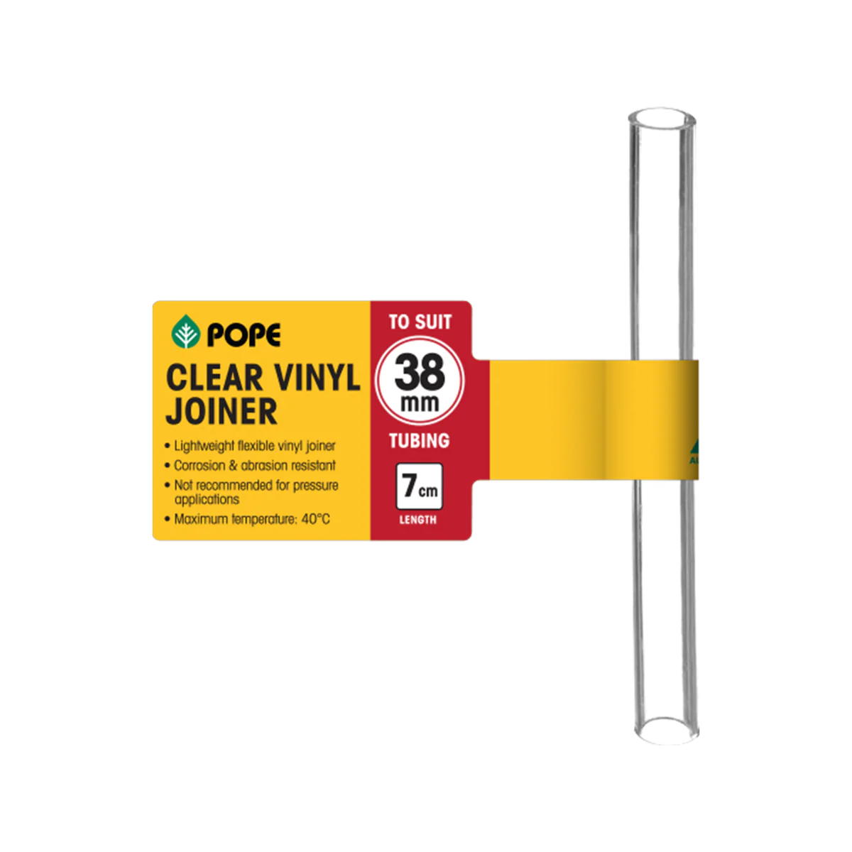 Pope Clear Vinyl Tubing Joiner 38mm x 7cm - Lightweight - Flexible - Clear