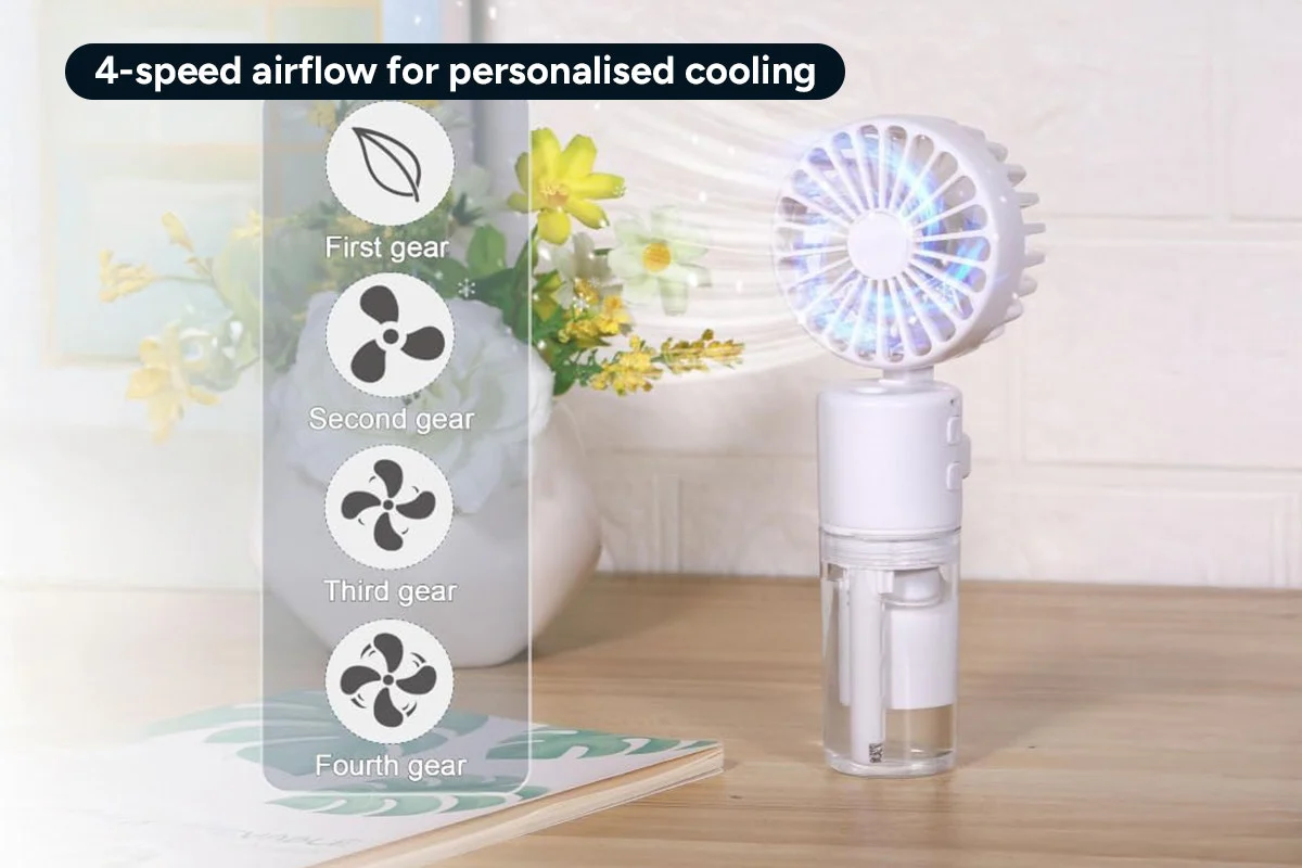 Portable Handheld Misting Fan with 4-Speed Airflow & Rechargeable Battery - Image 4