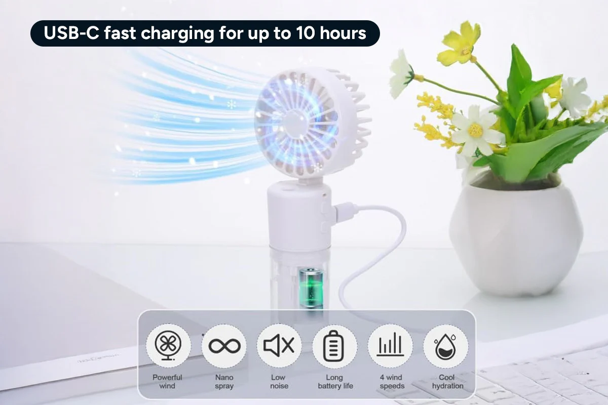 Portable Handheld Misting Fan with 4-Speed Airflow & Rechargeable Battery - Image 5