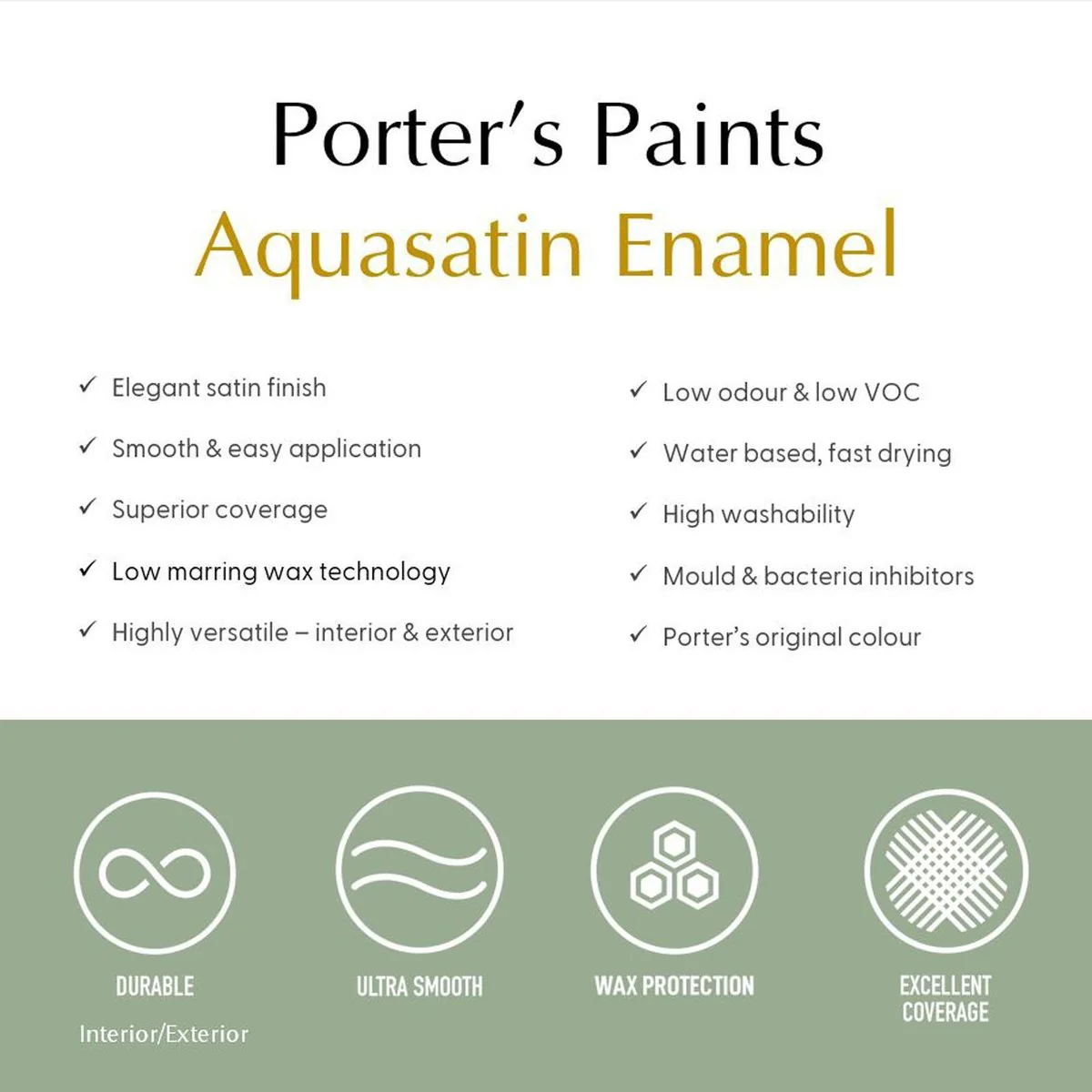 Porter S Aquasatin Enamel Paint 1L - Irish Linen - Washable - 1.441kg - Image 4
