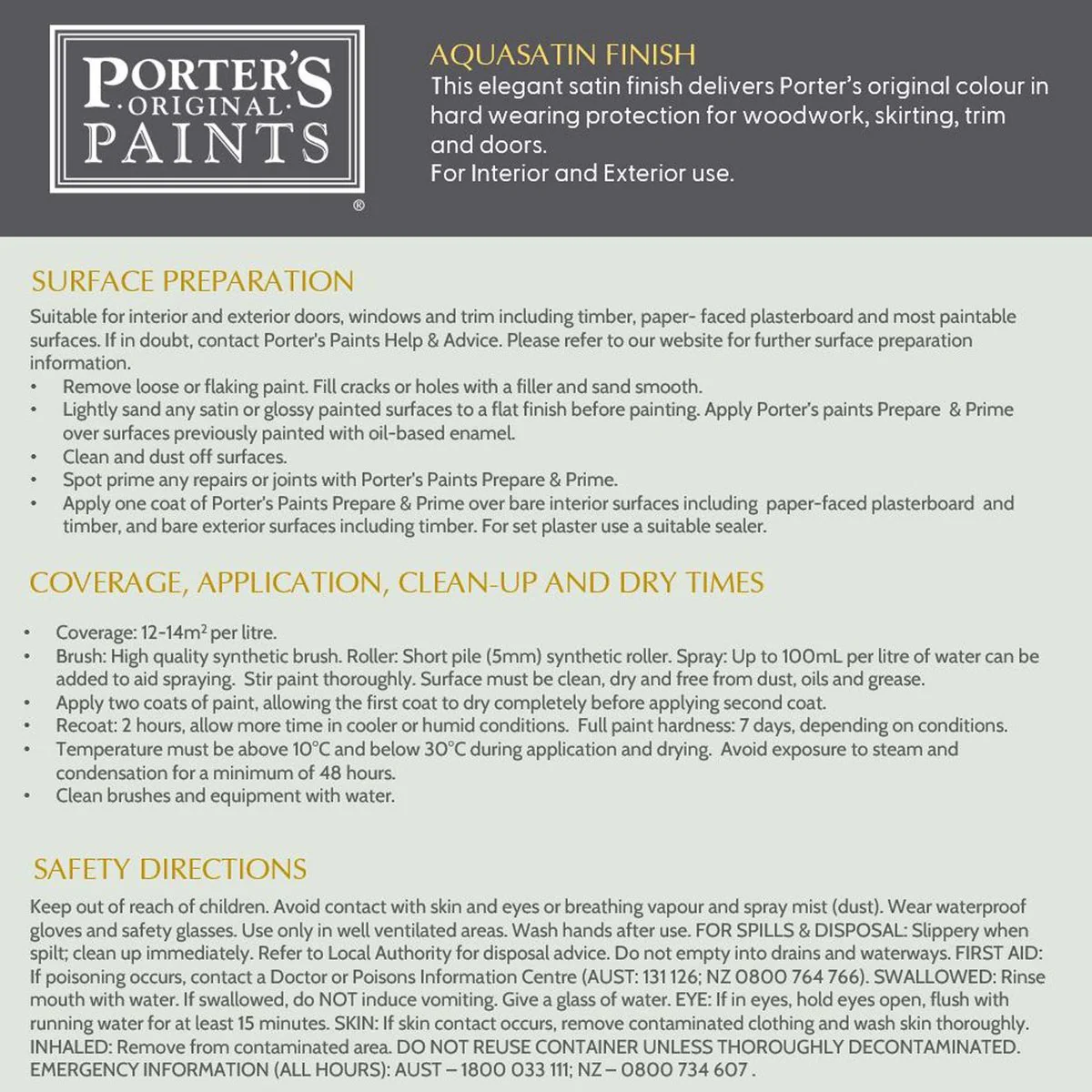 Porter S Aquasatin Enamel Paint 1L - Irish Linen - Washable - 1.441kg - Image 5