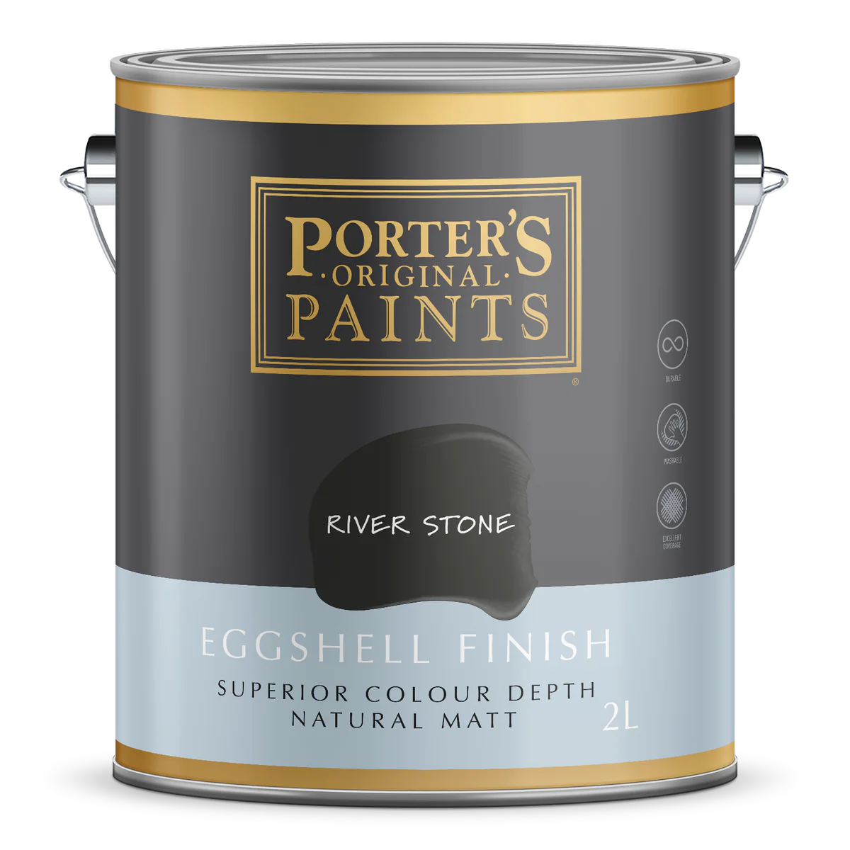 Porter S Broadwall Washable Paint 2L River Stone Eggshell Finish