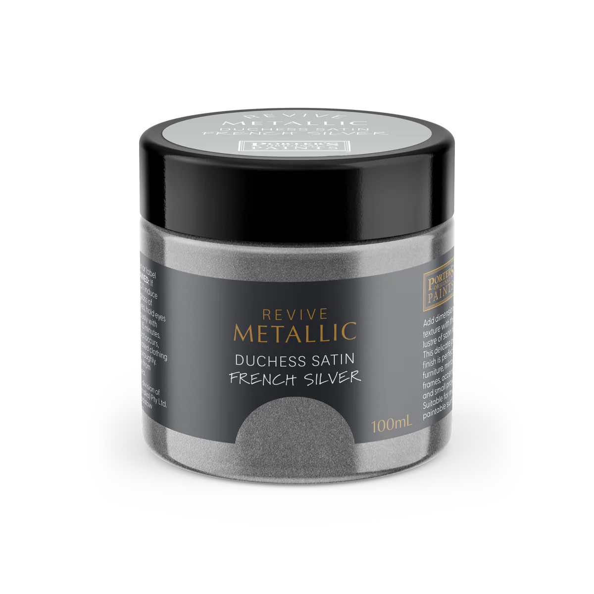 Porter S Paints 100ml Metallic Furniture Paint - French Silver - Water-Based - Low Odour