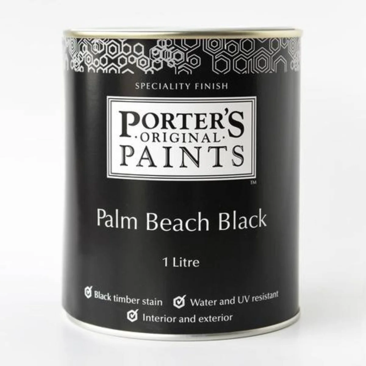 Porter S Paints 1L Palm Beach Black Timber Stain - Water-Based - Charcoal Black - Low VOC