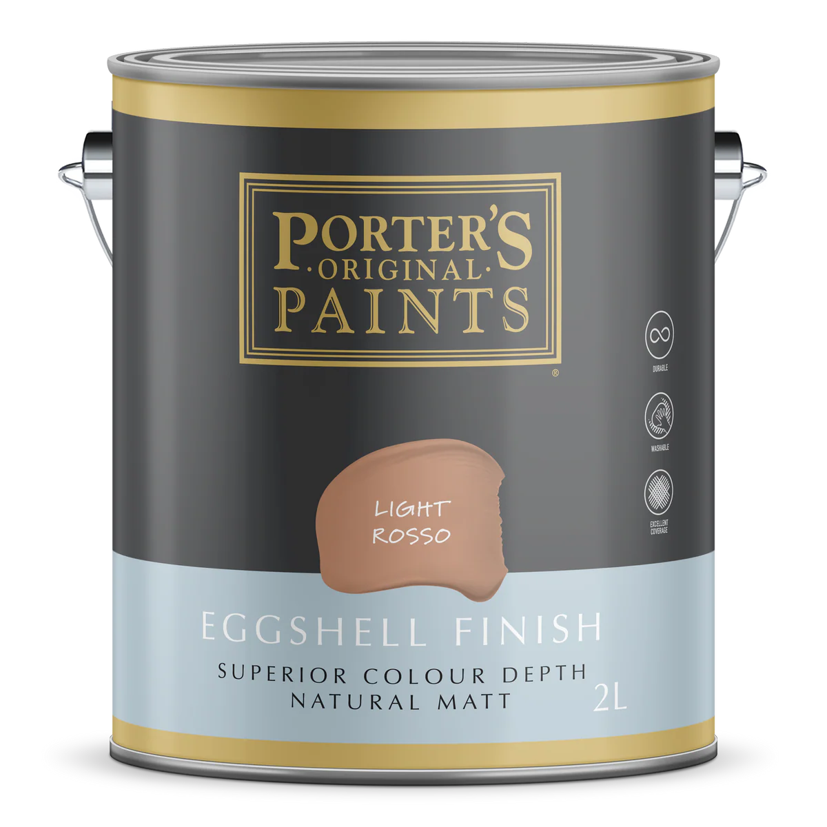 Porter S Paints 2L Broadwall Paint Light Rosso Eggshell Finish - Durable, Washable