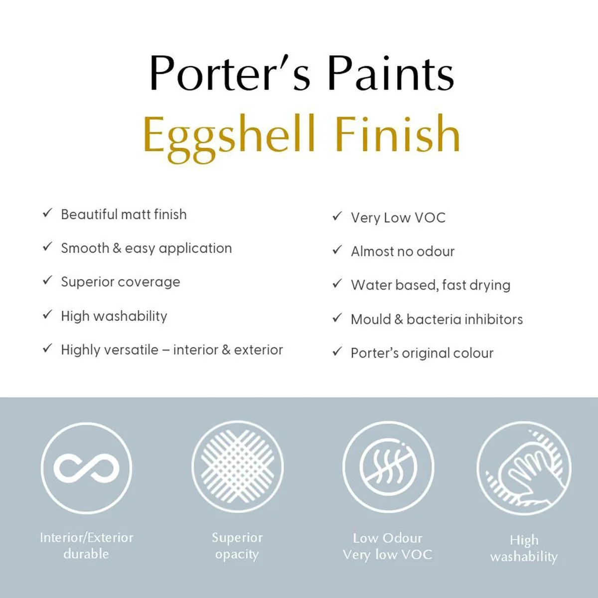 Porter S Washable Paint - 2L - French Green - Eggshell Finish - 162mm x 156mm x 141mm - Image 4
