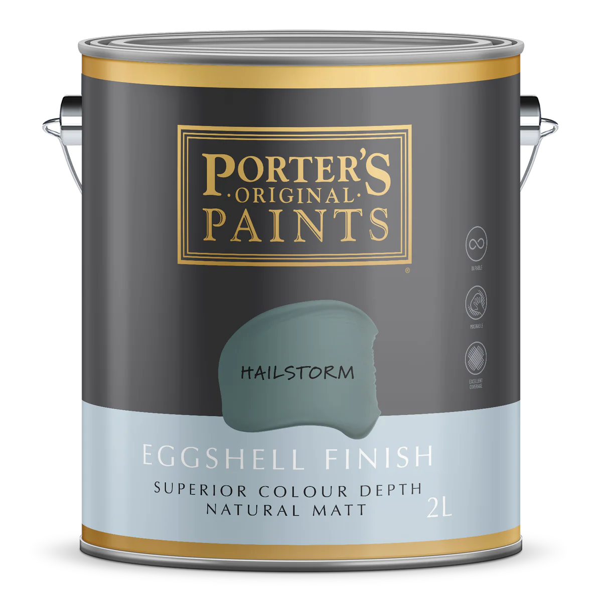 Porter S Washable Paint - Hailstorm - 2L - Eggshell Finish - 162mm x 156mm x 141mm