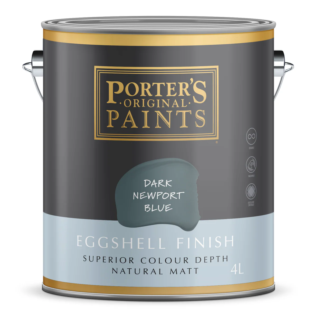 Porter S Washable Paint 4L - Dark Newport Blue - Eggshell Finish - 199mm x 191mm x 178mm