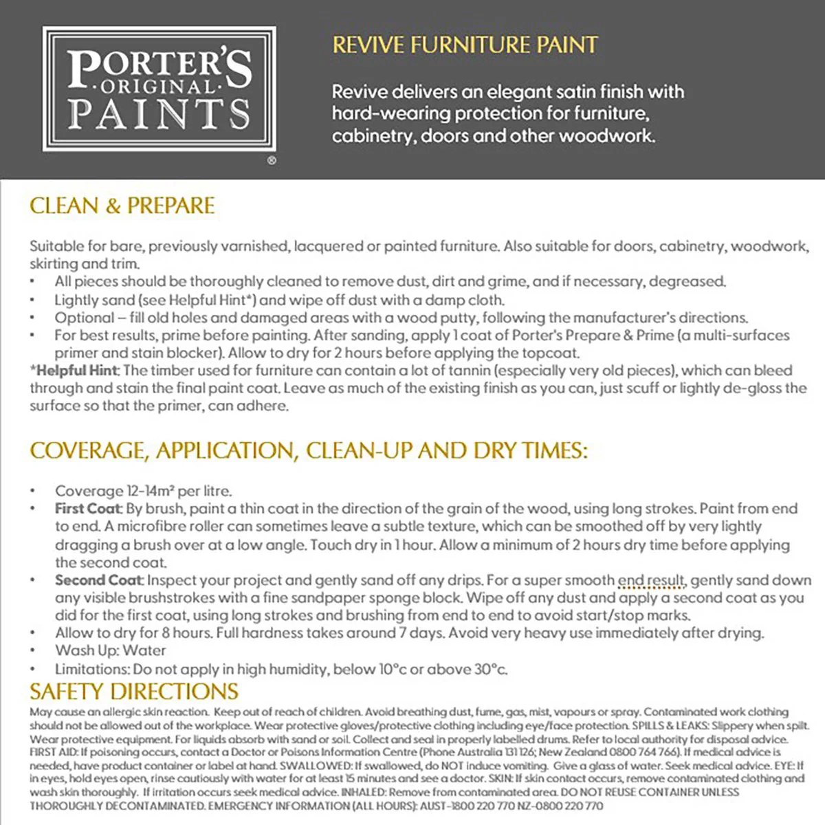 Porters Revive Furniture Paint 400ml - Salt Wattle - Ultra Smooth Finish - Image 4