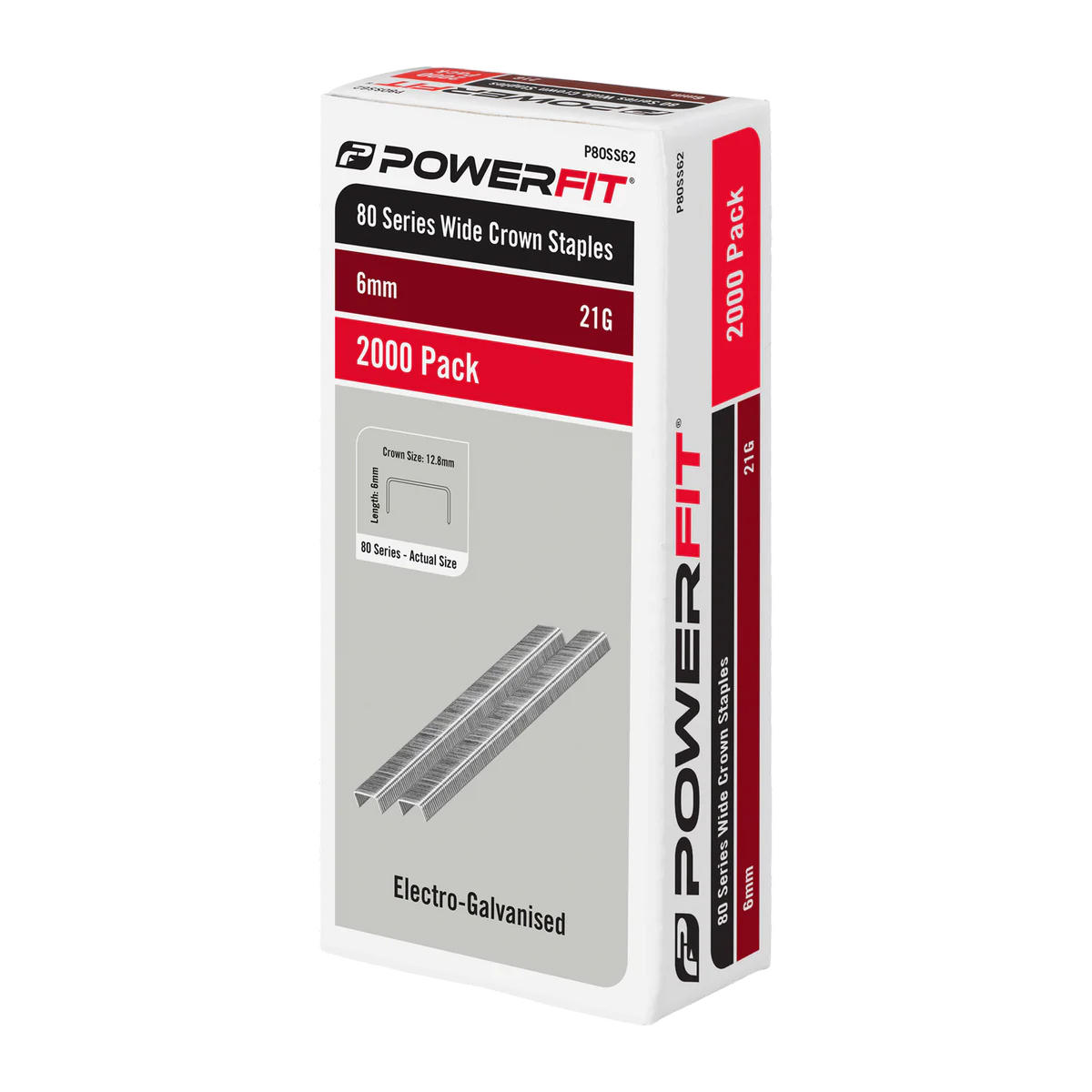 Powerfit 6mm Electro Galvanised Wide Crown Staples - 2000 Pack - 21 Gauge - Corrosion Resistant