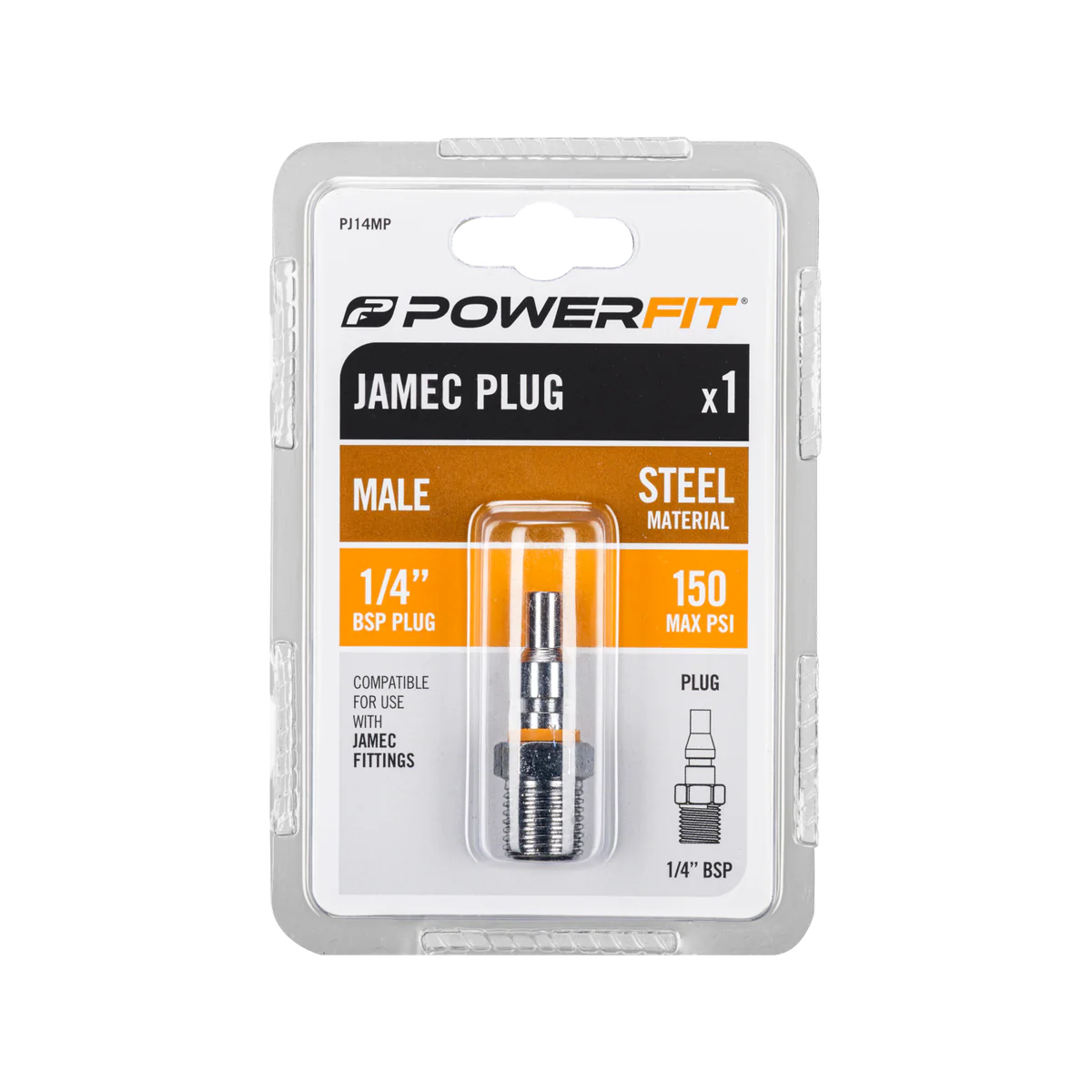 Powerfit Jamec Style 1/4" Male Plug - Steel - 150 PSI - Image 2