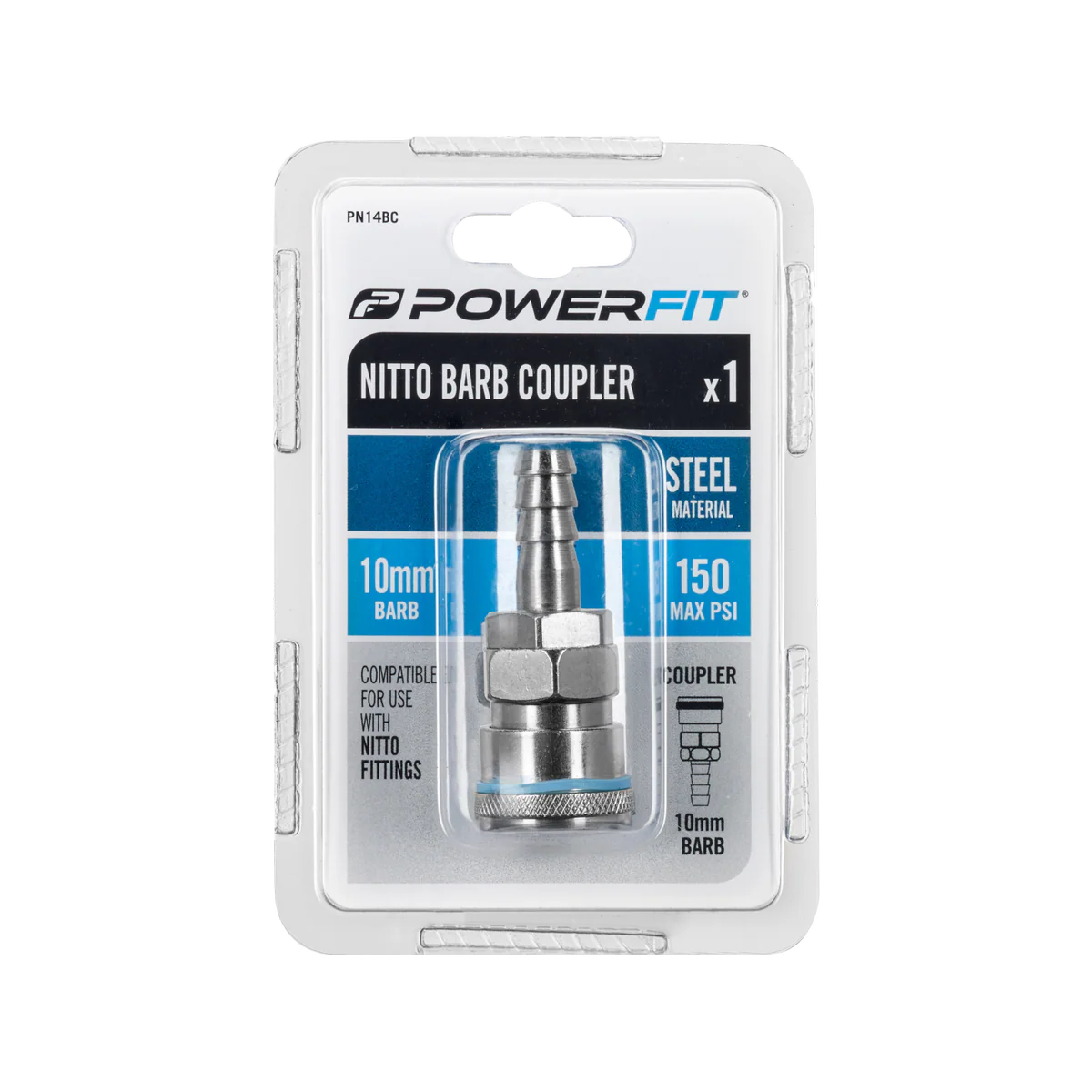 Powerfit Nitto Style Barbed Coupler - 10mm - Steel - 150PSI - Image 2