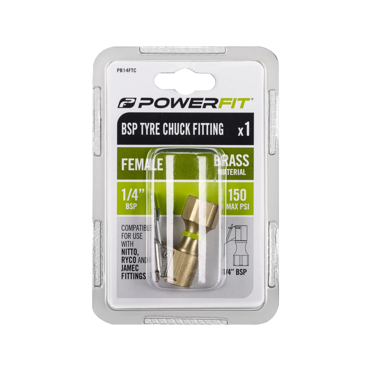 Powerfit Tyre Chuck Fitting - ¼” - Brass - BSP Female - Image 2