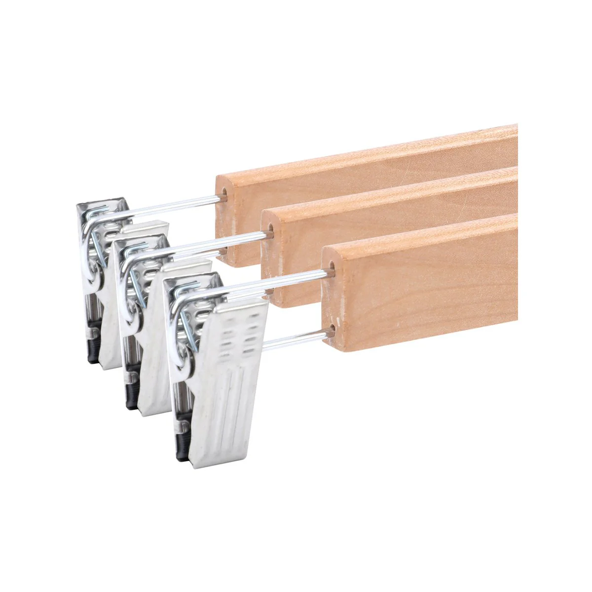 Practa Wooden Clip Clothes Hangers 3 Pack - Durable Wood - 55mm x 120mm x 330mm - Natural - Image 4