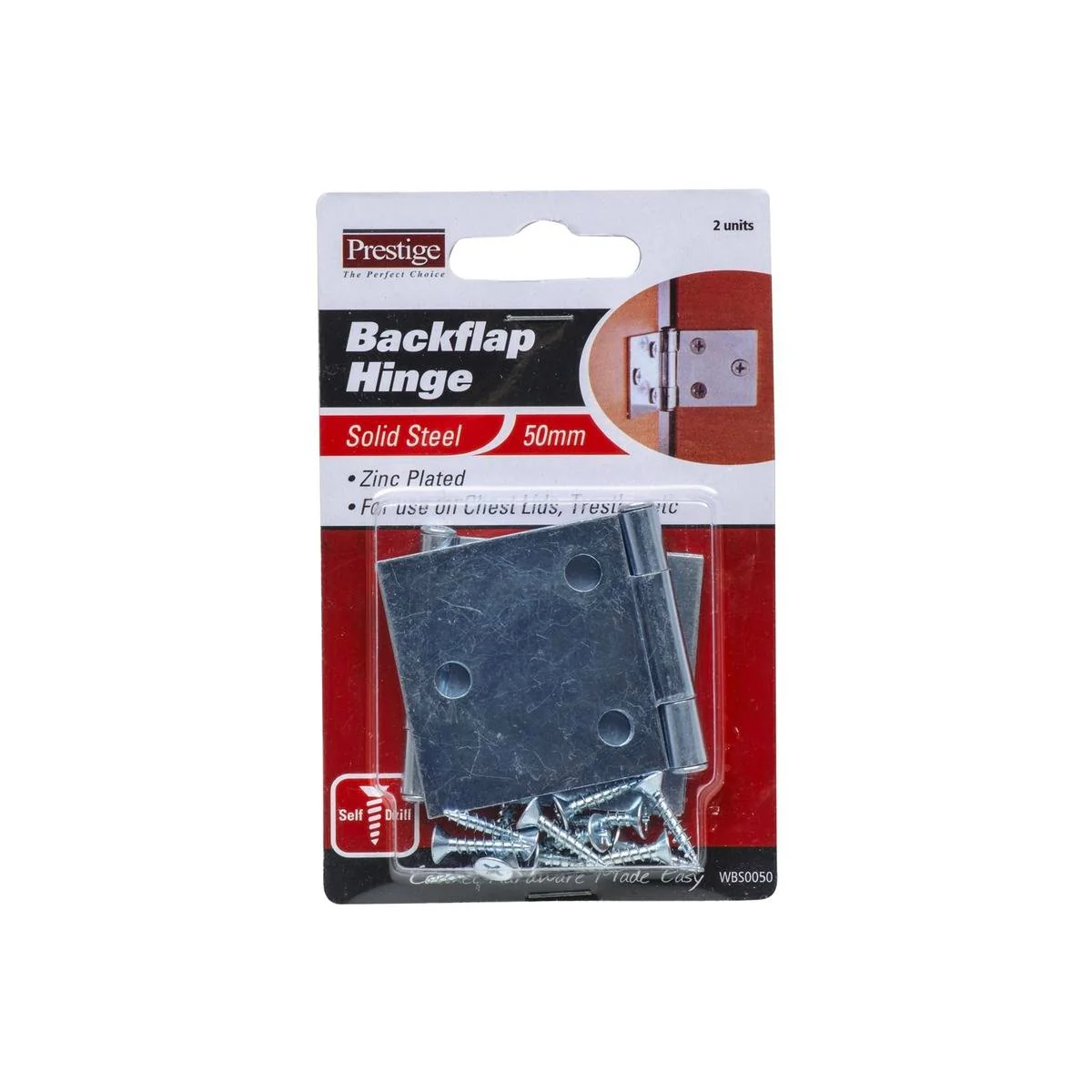 Prestige 50mm Zinc Plated Backflap Hinge 2 Pack - Steel - Rust Resistant
