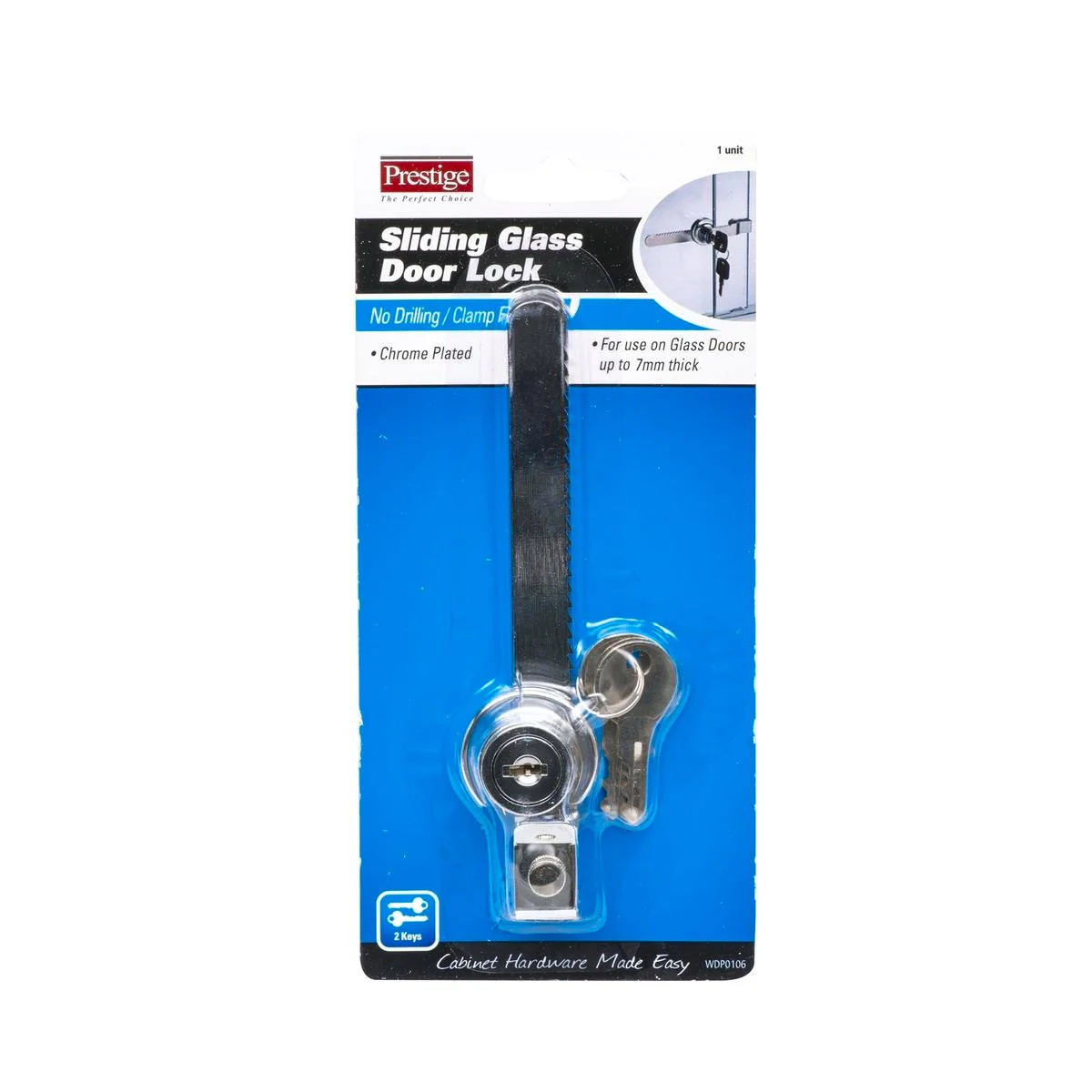 Prestige Sliding Glass Door Lock - 7mm - Zinc Alloy - No Drilling