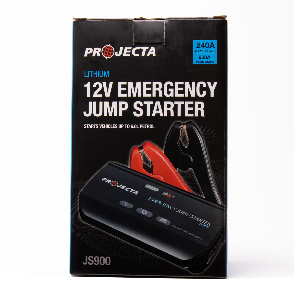 Projecta 12V 900A Jumpstarter - Compact Lithium - 115mm x 185mm x 80mm - Black - 9 Starts - LED Flood Light - USB Power Bank - Image 2