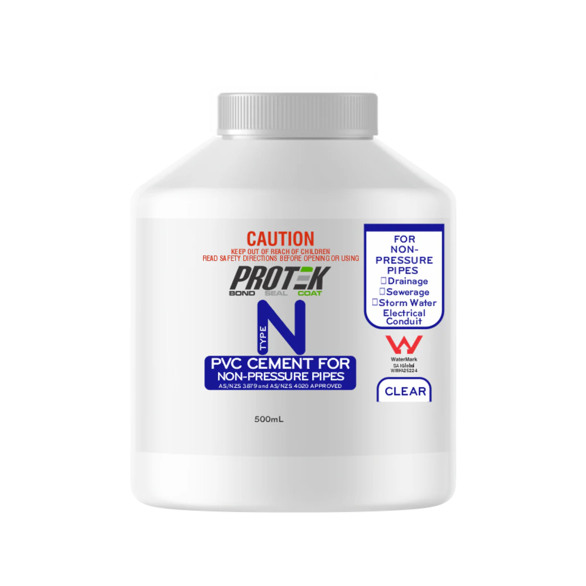 Protek 500ml Type N Clear PVC Cement for Non Pressure Pipes