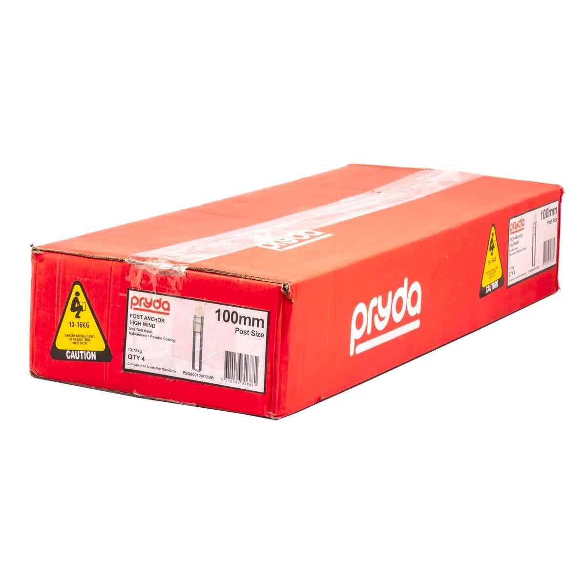 Pryda Hdg Black Post Anchor 600 x 100mm Box of 4 - Durable Steel - U-Shaped Base