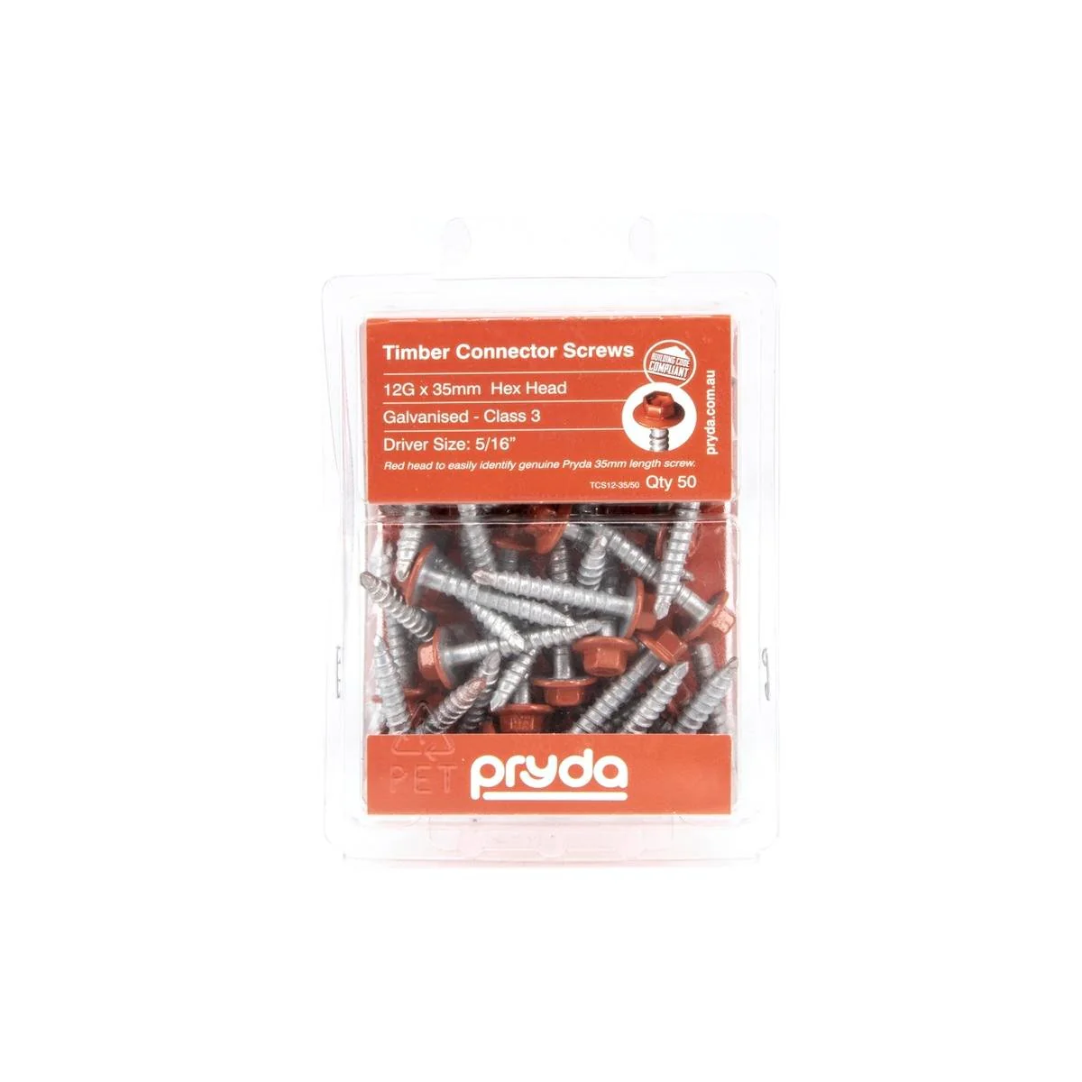 Pryda Timber Connector Screw - 12g x 35mm - Galvanised - Pack of 50 - Self-Drilling
