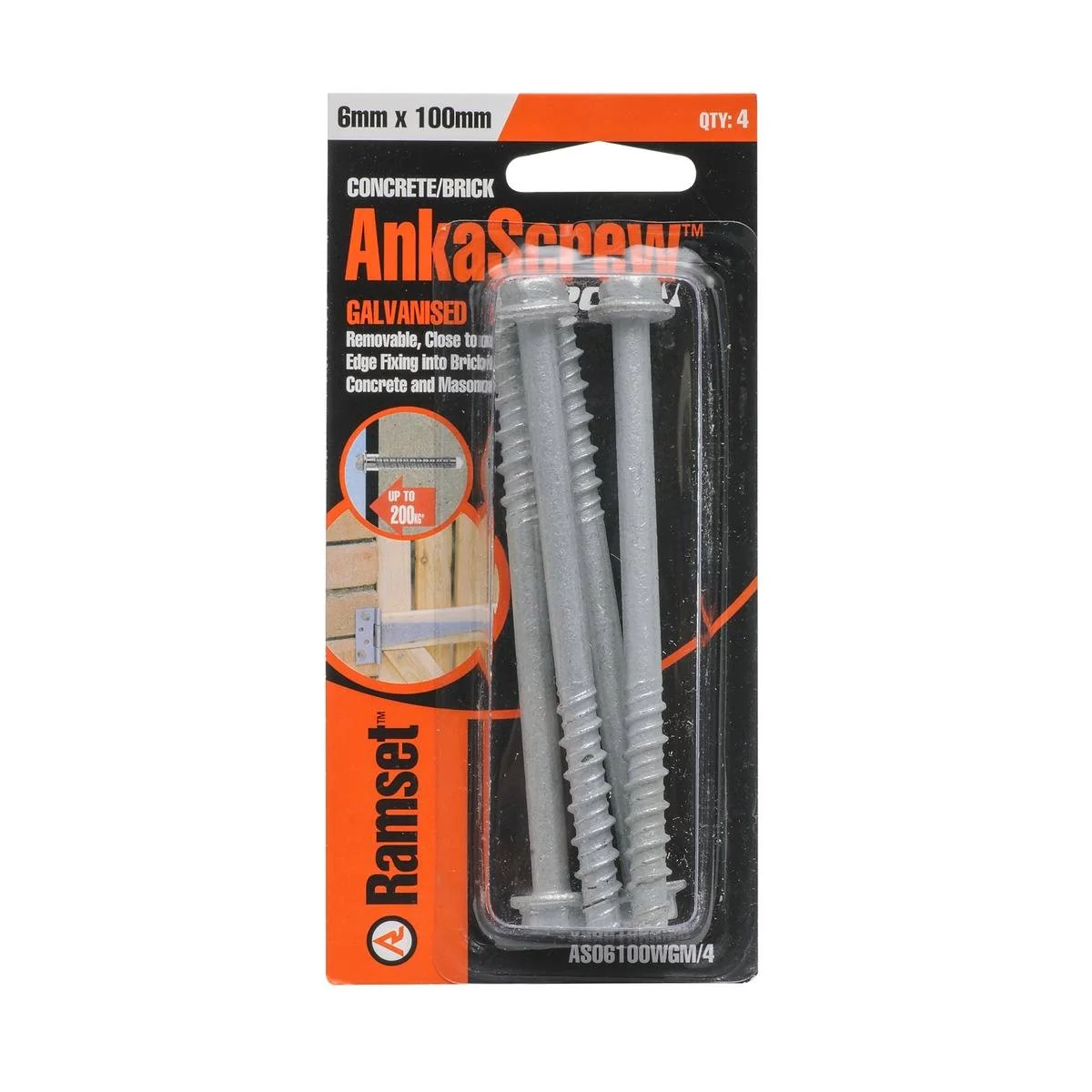 Ramset Ankascrew 6 x 100mm Galvanised Masonry Anchor 4 Pack