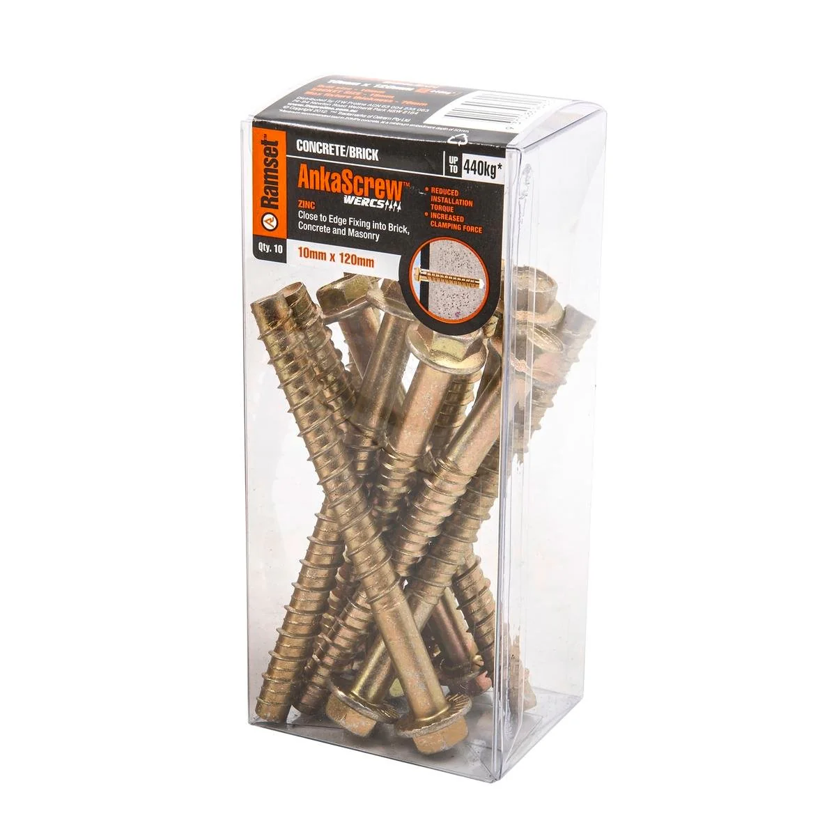 Ramset Ankascrew Masonry Anchor 10 Pack 10mm x 120mm Zinc Durable
