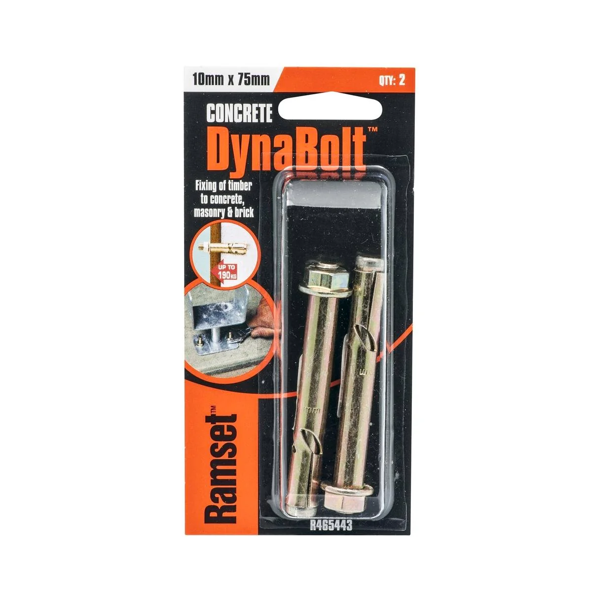 Ramset DynaBolt Plus 10 x 75mm Masonry Sleeve Anchor Gold Steel Secure