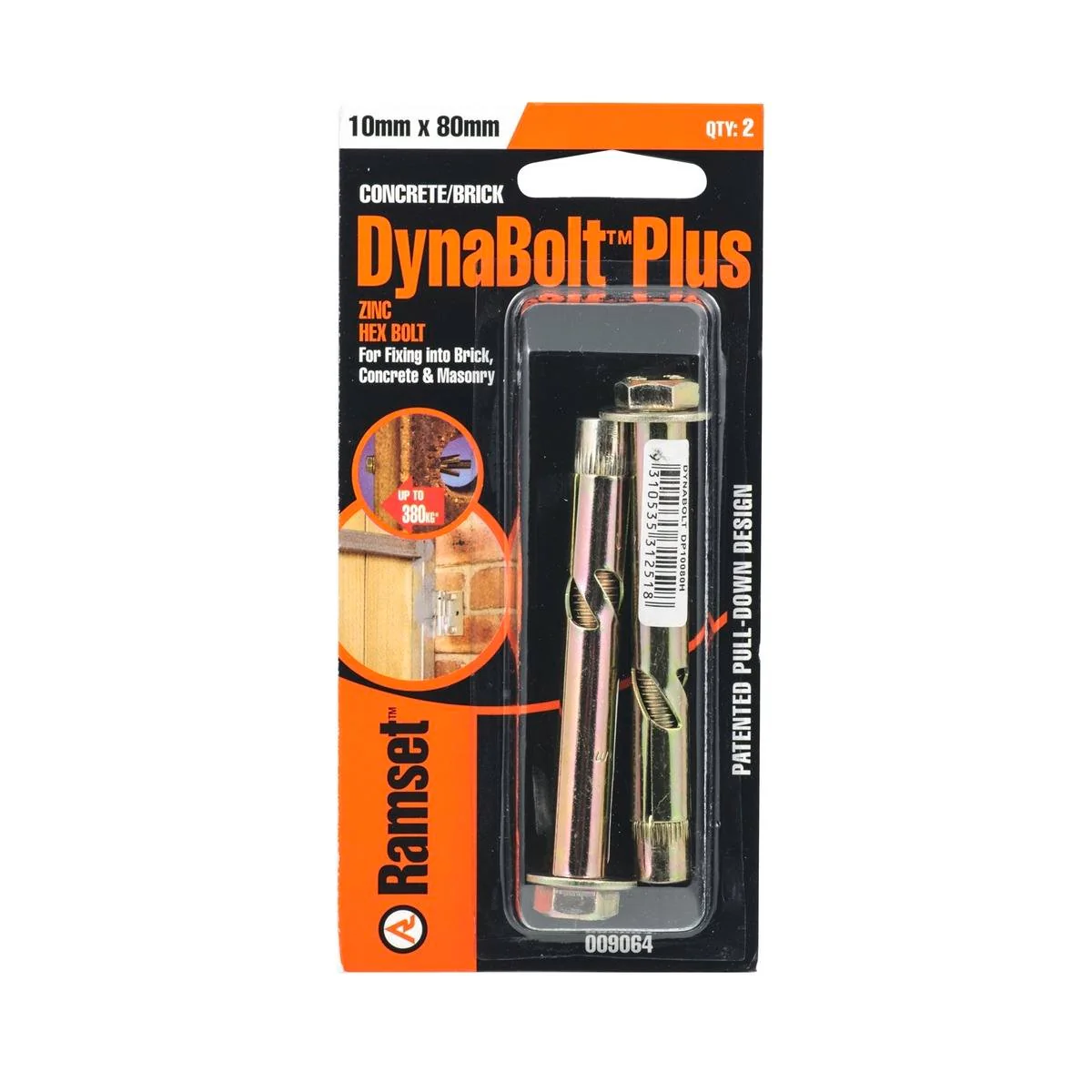 Ramset DynaBolt Plus - 10mm x 80mm - Gold Passivated - 2 Pack