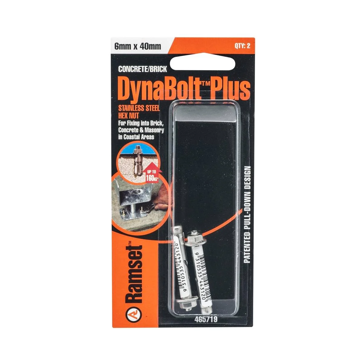 Ramset DynaBolt Plus 6 x 40mm Stainless Steel Anchor 2 Pack