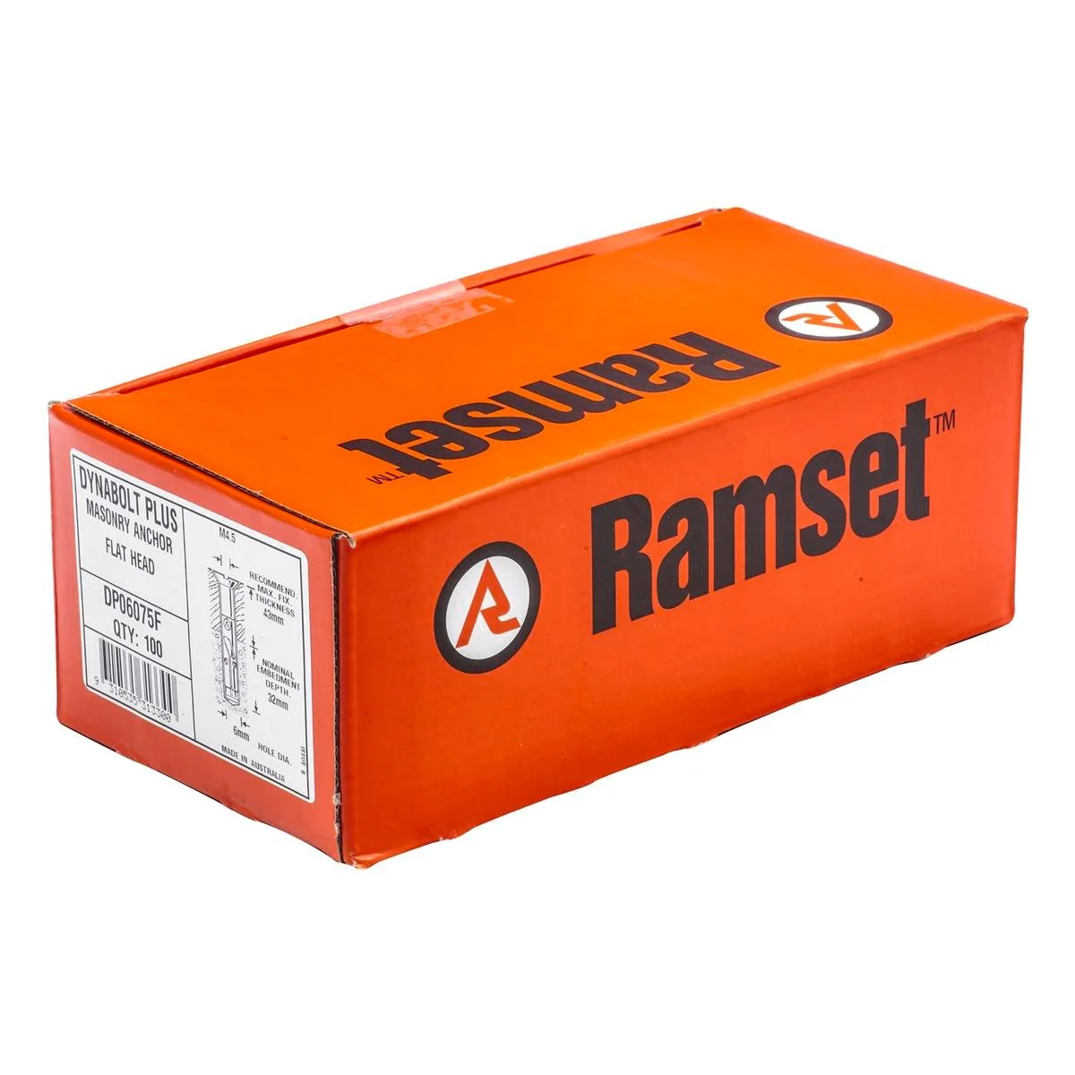 Ramset DynaBolt Plus - 6mm x 75mm - Gold Passivated - Countersunk - 100 Pack