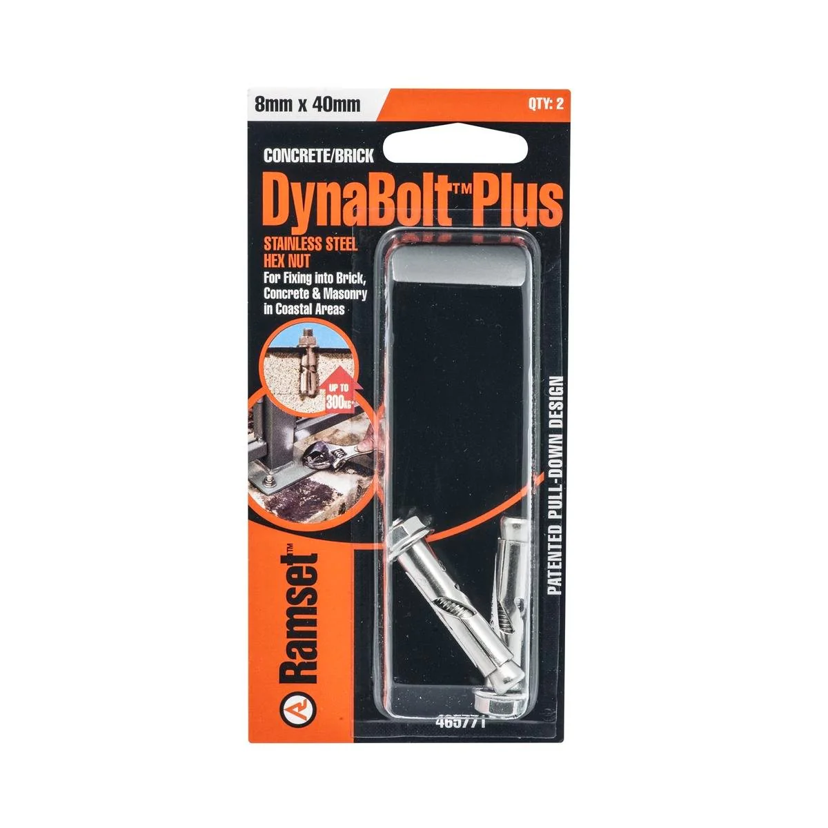 Ramset DynaBolt Plus 8 x 40mm Stainless Steel 2 Pack - Enhanced Security