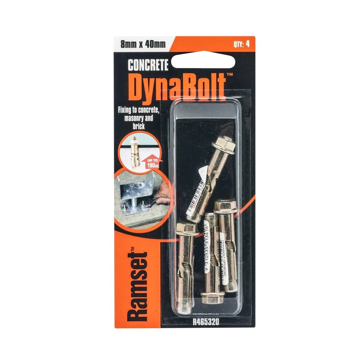 Ramset DynaBolt Plus - 8mm x 40mm - Carbon Steel - Pull-Down Anchor - 4 Pack