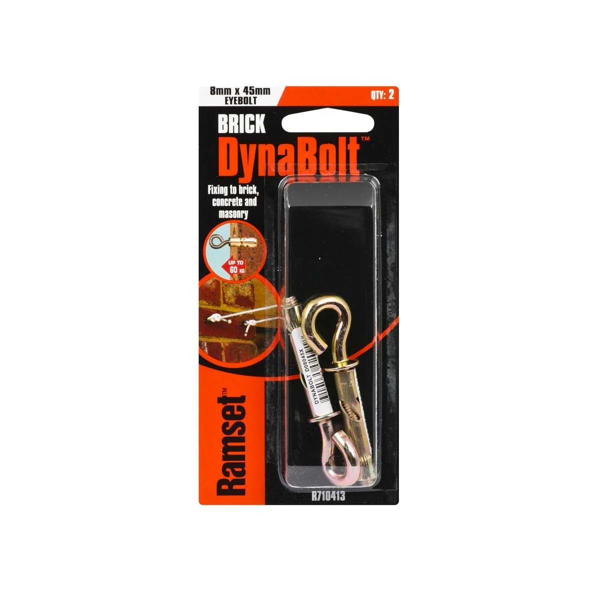 Ramset Dynabolt Plus Eye Bolt 8mm x 45mm Gold Steel 2 Pack