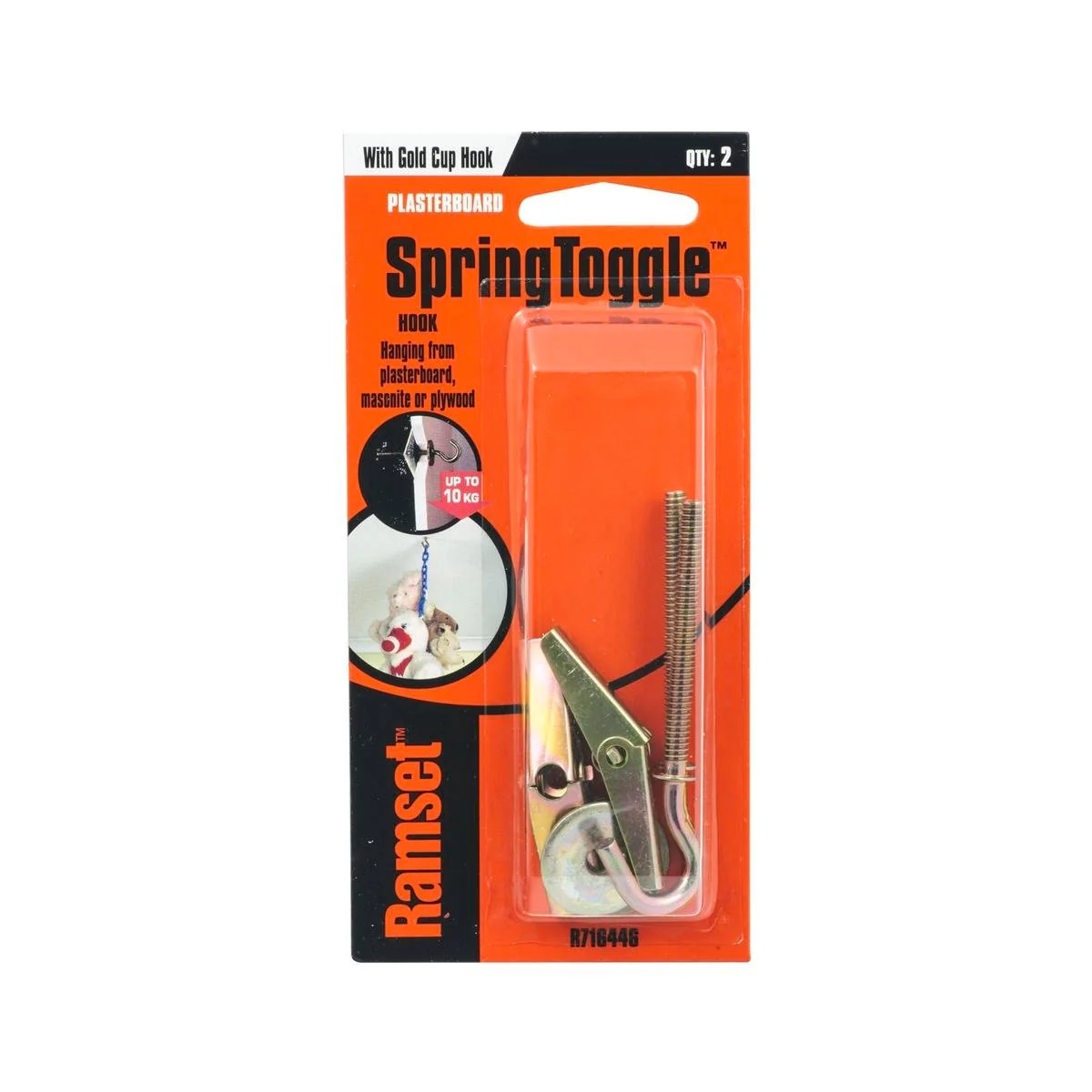 Ramset Gold Spring Toggle Hook - 2 Pack - Gold - Metal - High Load Capacity