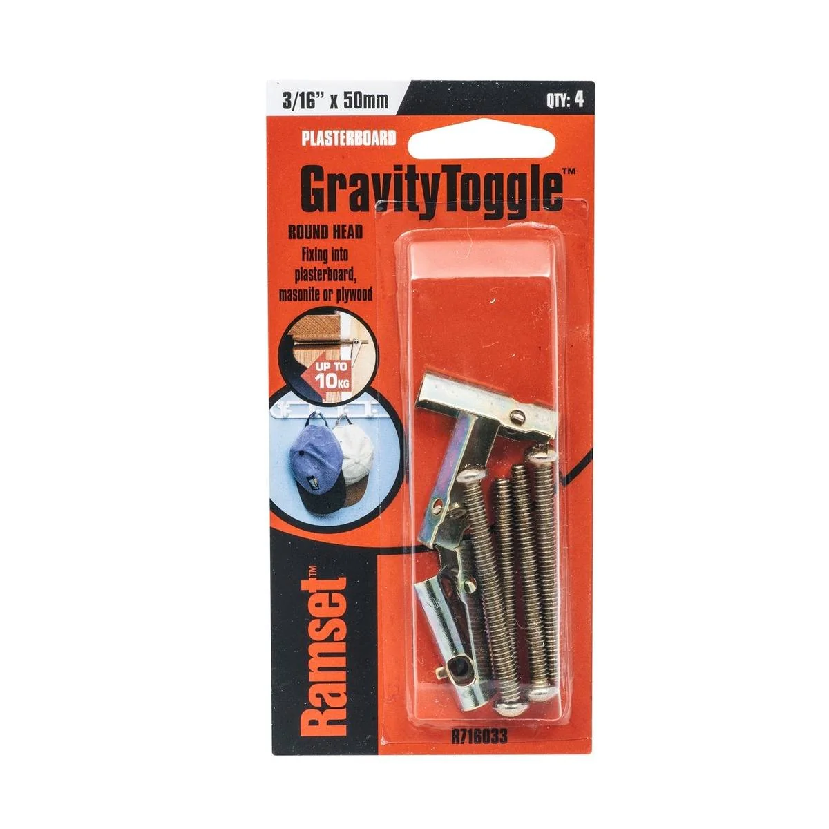 Ramset Gravity Toggles 3 16 x 50mm Gold Steel Flush Fixing 4 Pack