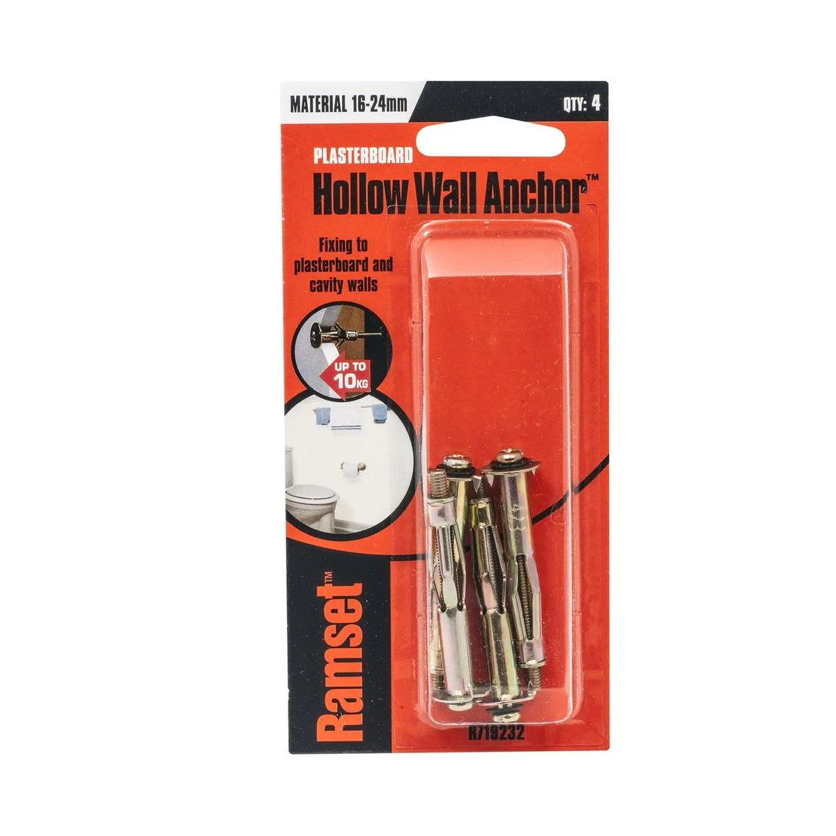 Ramset Hollow Wall Anchor - 24mm Gold Zinc Plated Steel - Light Duty