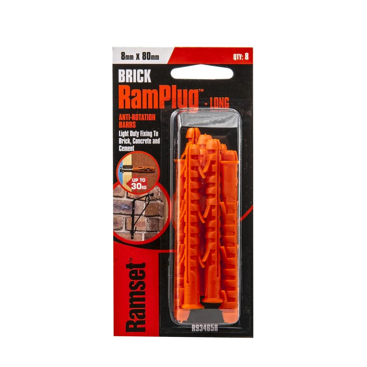Ramset Long Anchor Ramplug 8 Pack 8mm Nylon Flush Finish