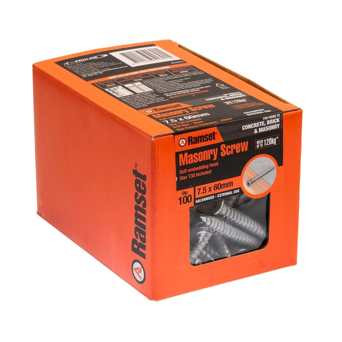 Ramset Masonry Anchor Screw - 7.5mm x 60mm - Galvanised - Removable