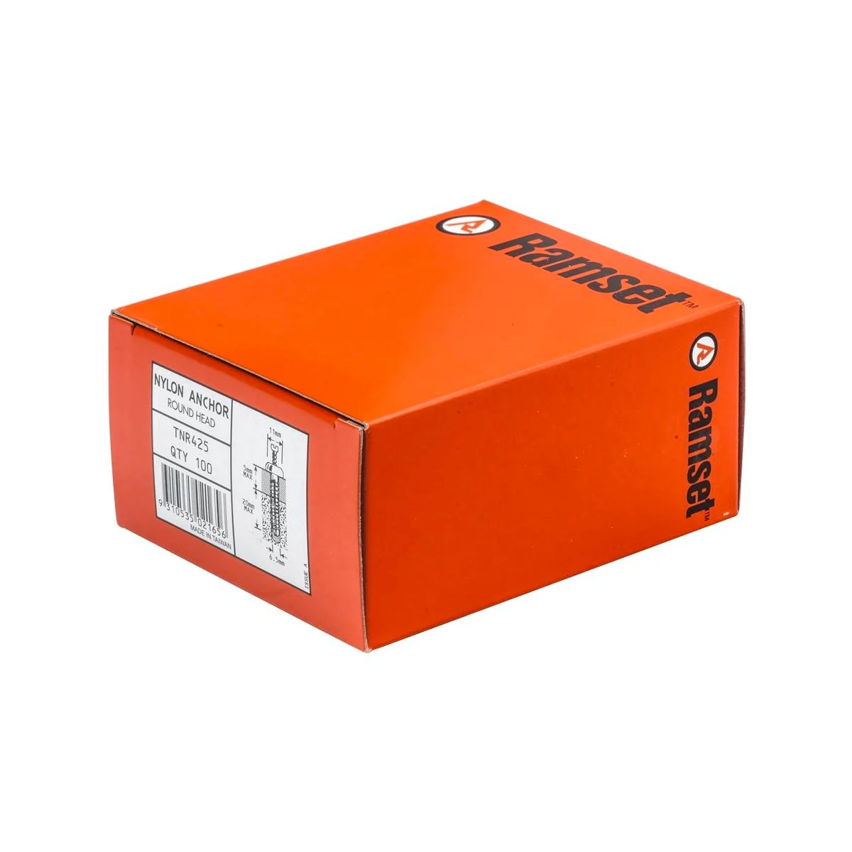 Ramset Nylon Round Head Anchor 6.5mm x 25mm 100 Pack Removable