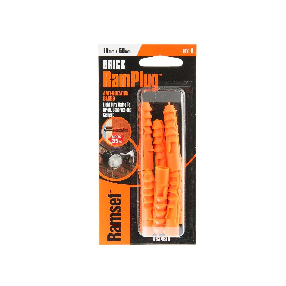 Ramset Ramplug - 10mm x 50mm - Nylon - Anti-Rotation Barbs - 8 Pack